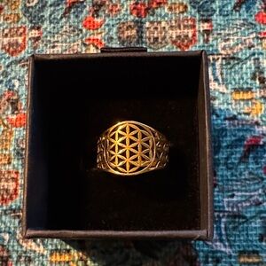 Gold Plated Stainless Steel Flower of Life Statement Ring